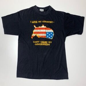 I Love My Country Can’t Trust Government Vintage Single Stitch Black Tee L USA